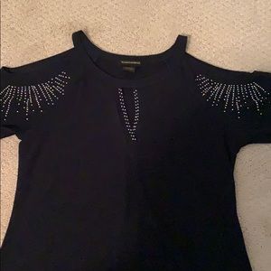 Navy blue studded cold shoulder top